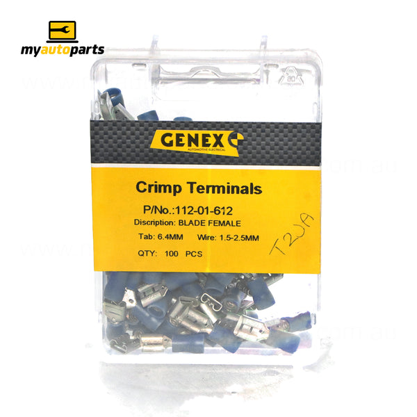 Insulated Female Blade Crimp Terminal - Blue (6.4mm), Box of 100